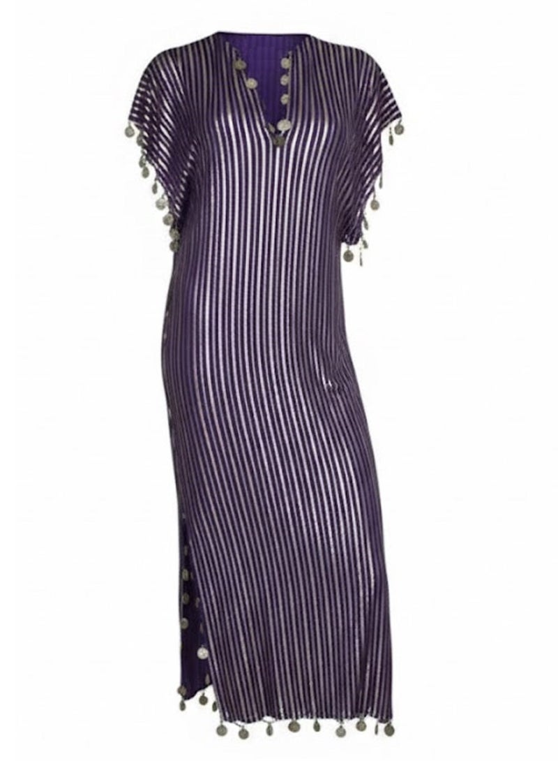 Oriental Dance Jalabeeh Nancy Lycra Dance Suit Purple x Silver - Image 1